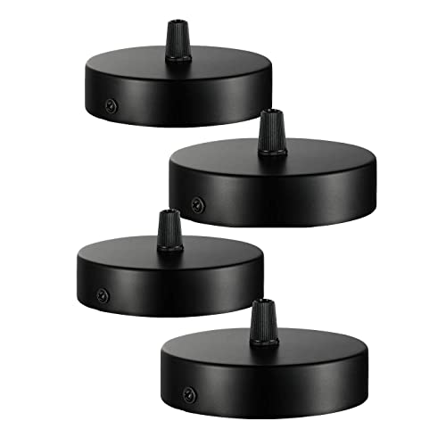 Deckenbaldachin 100x20mm,Anschlussdose aus Metall,1 Loch Runder Lampenschirm - Deckenrosette - Mattschwarz,alle Lampen Geeignet (4 pcs) von Chedin