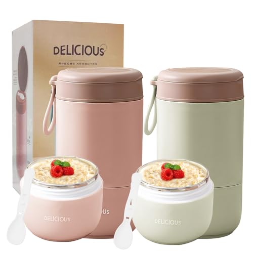 Chedin Müslibecher To Go mit Deckel, Edelstahl Porridge Becher 730ml Auslaufsicher joghurtbecher to go mit löffel und Deckel,Doppelschicht Auslaufsicherer Einmachgläser perfekt für Arbeit (Rosa+Grön) Chedin Müslibecher To Go mit Deckel, Edelstahl Porridge Becher 730ml Auslaufsicher joghurtbecher to go mit löffel und Deckel,Doppelschicht Auslaufsicherer Einmachgläser perfekt für Arbeit (Rosa+Grön) von Chedin