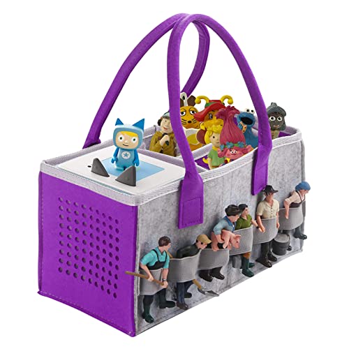 Tasche for toniebox Tonie, Aufbewahrung Box Tragetasche mit Griff, für Toniebox Starter Set und Tonies Figur, Zubehör Schutzhüllen-Organizer für über 30 Figuren (Grau + Lila) von Chedin