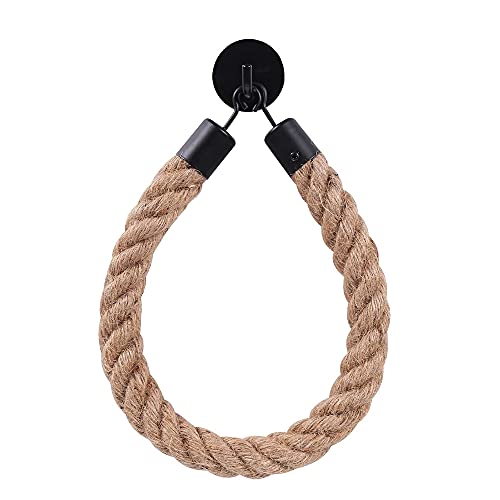 Chedin Toilettenpapierhalter, Handtuchhalter, Schwarz Matt OHNE Bohren Vintage, Naturfaser Hanfseil Wc-Papierhalter, WC Papier Halterung, Dekoration für das Badezimmer (ohne Bohren) von Chedin