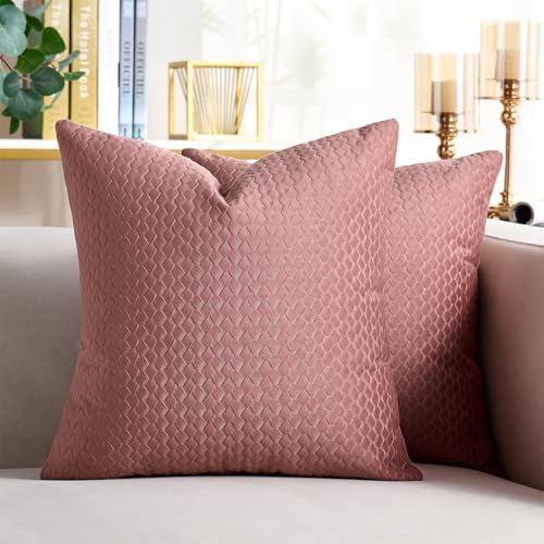 Cheekywares Kissenbezug Modern Sofakissen 45 x 45 cm Kissenhülle Samt Weich mit Weizenähren Textur Rosa Deko Kissen Couchkissen Zierkissenbezug für Sofa Wohnzimmer Schlafzimmer 2er Set von Cheekywares