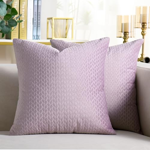 Cheekywares Sofakissen 40 x 40 cm Kissenbezug Samt mit Weizenähren Textur Kissenhülle Lila Herbst Winter Weihnachten Modern Dekokissen für Sofa Wohnzimmer Schlafzimmer Couch 2er Set von Cheekywares