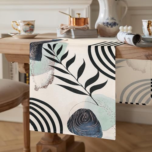 Tischläufer Grün Tischläufer Frühling Modern 40x140 Abwaschbar Leinen Tropische Blätter Boho Tabelle Läufer Abstrakte Tischdecke für Esszimmer Party Urlaub Dekoration von Cheekywares