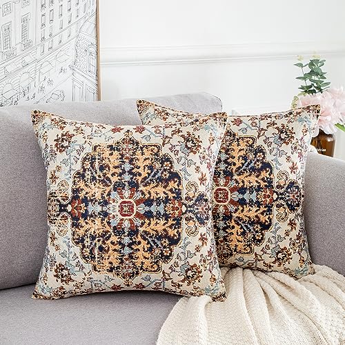 Deko Kissen Leinen Boho Kissenbezug Türkischer Teppich Ethno Muster Moderne Kissenbezüge Couchkissen Zierkissenbezüge für Sofa, Schlafzimmer, Outdoor, Zuhause, Büro, Braunem ,40 x 40 cm, 2er-Set von Cheekywares