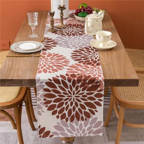 Tischläufer Frühling Leinen Tischwäsche Modern Braun und Grau Blumen Boho Tischdeko 40 x 140cm Tischläufer Bauernhaus Tischplatte für Küche Esstisch Party Bankett Hochzeit Couchtisch Biertisch Draußen von Cheekywares