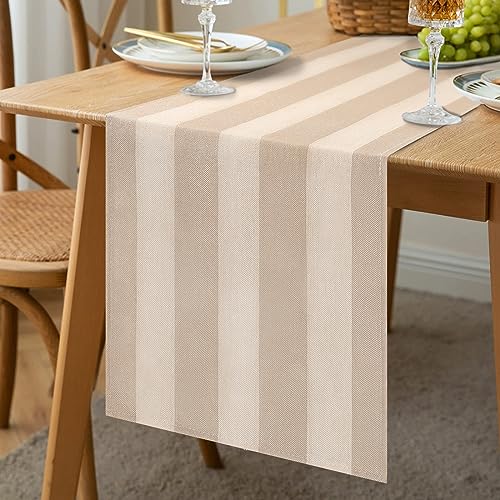 Tischläufer Moderne Einfachheit Leinen Tischdecke Braun Gestreifte Tischdecke Waschbarer Esstischläufer für Party Restaurant Schrank Erntedankfest Weihnachten 40 x 140 cm von Cheekywares