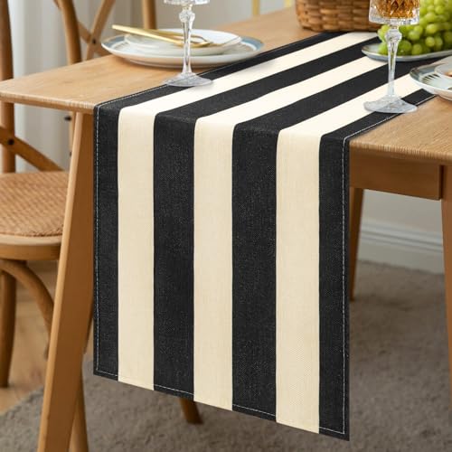 Tischläufer Gestreift Schwarz Tischdecke Klassische Tischläufer Hochzeit Leinen Dekorativer Rechteckiger Tischläufer für Couchtisch Drinnen oder Draußen Holiday 33x183cm von Cheekywares