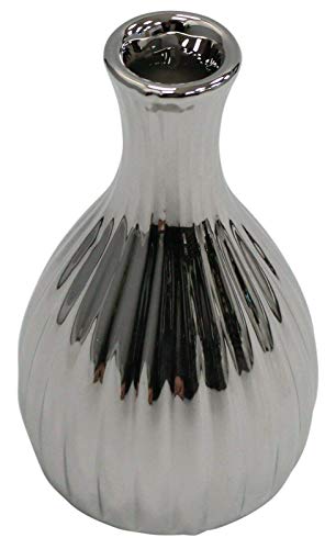 Cheerful Bargains Klein Glänzend Silber Blumenvase Gewellt 15cm Hoch Keramik Langhalsvase von Cheerful Bargains