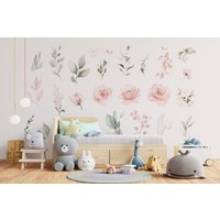 Kinderzimmer Dekor Blumen Delaney Mae Blush Rosa Wandtatzen Pfingstrosen Aquarell Garten Mädchen Babyzimmer von CheerfulWalls