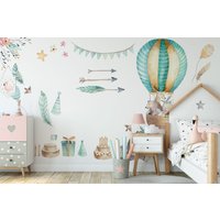 Luftballon Kinderzimmer Wandtatto Aquarell Tier, Waldtiere Wandkunst, Wandsticker Mädchen Aufkleber Deko von CheerfulWalls