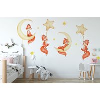 Nachthimmel Kinderzimmer Wandtatto Aquarell Tier, Waldtiere Wandkunst, Wandsticker Mädchen Aufkleber Deko von CheerfulWalls