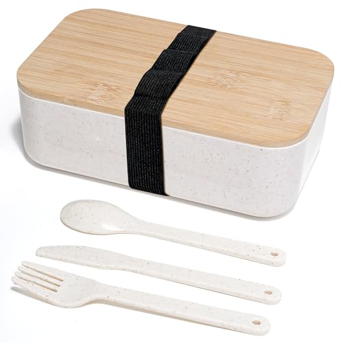 Cheerhom 2PCS Brotkasten mit Deckel,19x12x7cm Butterdose mit Holzdeckel Brotbox mit aus Ökologisches Bambus Schneidebrett Deckel Messer und Gabel Set (Schwarz und weiß) von Cheerhom