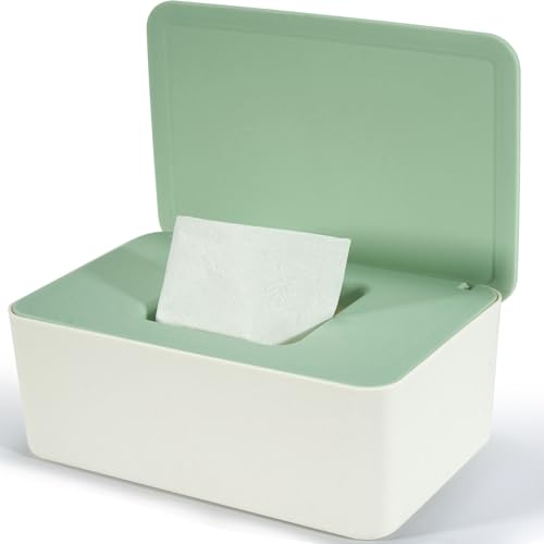 Feuchttücher Box, Baby Feuchttuchbox Grün Aufbewahrungsbox, Box für Feuchtes Toilettenpapier, Feuchte Tücherbox mit Deckel Hält Die Tücher, Feuchtpapierbox für Zuhause und Büro von Cheerhom