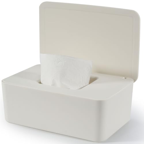 Feuchttücher Box, Baby Feuchttuchbox Weiß Aufbewahrungsbox, Box für Feuchtes Toilettenpapier, Feuchte Tücherbox mit Deckel Hält Die Tücher, Feuchtpapierbox für Zuhause und Büro von Cheerhom