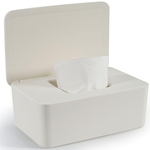 Feuchttücher Box, Cheerhom Baby Feuchttuchbox Aufbewahrungsbox Weiß, Box für Feuchtes Toilettenpapier, Feuchte Tücherbox mit Deckel Hält Die Tücher, Feuchtpapierbox für Draussen, Zuhause und Büro von Cheerhom