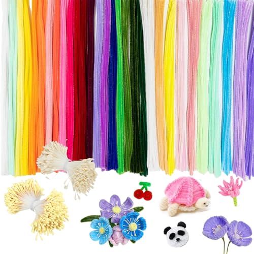 Cheerix 960 Stück Pfeifenputzer zum Basteln Set, Chenilledraht 200 Stück Bunt Pfeifenreiniger zum Basteln mit 760 Stück Pfeifenputzer Blumen Staubblatt Weiß und Gelb, Pipe Cleaner DIY Projekte. von Cheerix