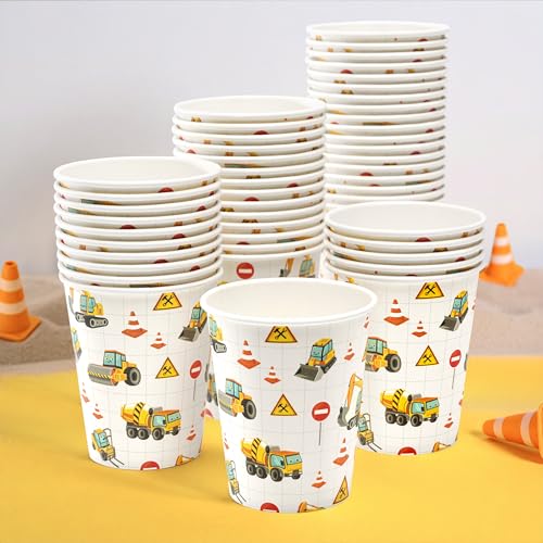 Cheerland Bau Partybecher Bau Geburtstag Party Supplies Bulldozer Truck Thema Einweg Pappbecher für Bagger Jungen Baustelle Verkehrszone Dekoration Geschirr 50 Stück von Cheerland