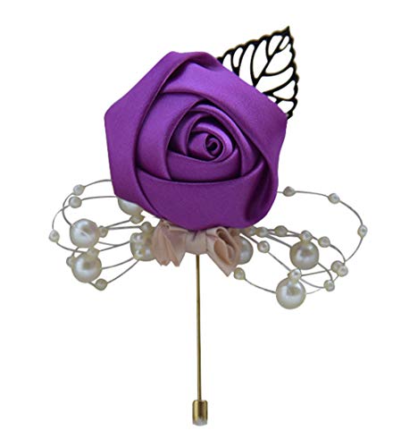 Cheerlife Damen Ansteckblume Handgefertigt Rosen Blume mit Perlen Brosche Hochzeit Party Boutonniere Reversnadel der Männer für Anzug Lila von Cheerlife