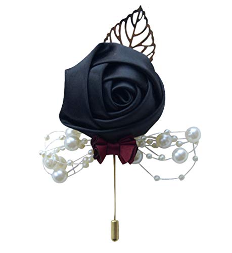 Cheerlife Damen Ansteckblume Handgefertigt Rosen Blume mit Perlen Brosche Hochzeit Party Boutonniere Reversnadel der Männer für Anzug Schwarz von Cheerlife