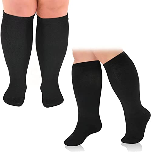Cheeroyal 2-Pack Plus Size Kompressionsstrümpfe für Männer und Frauen 20-30 mm Hg Extra Size Weites Kalb und knielange Strümpfe für Schlaufenunterstützung von Cheeroyal