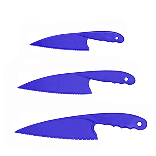 Cheeroyal 3-teiliges Kunststoff-Küchenmesser-Set, sichere bunte Nylon-Küchenmesser für Kinder, für Salatsalate, Kuchen oder Obst (blue) von Cheeroyal