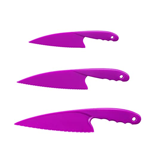 Cheeroyal 3-teiliges Kunststoff-Küchenmesser-Set, sichere bunte Nylon-Küchenmesser für Kinder, für Salatsalate, Kuchen oder Obst (purple) von Cheeroyal