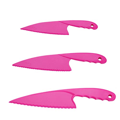 Cheeroyal 3-teiliges Kunststoff-Küchenmesser-Set, sichere bunte Nylon-Küchenmesser für Kinder, für Salatsalate, Kuchen oder Obst (rose red) von Cheeroyal