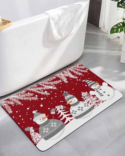 Badematte mit Aufschrift "Merry Christmas", grauer Schneemann, Baum, Badezimmer, Winter, Zedernblatt, Schneeflocke, rot, saugfähig, Kieselgur, Badematte, schnell trocknend, rutschfest, Duschmatte für Badematte mit Aufschrift "Merry Christmas", grauer Schneemann, Baum, Badezimmer, Winter, Zedernblatt, Schneeflocke, rot, saugfähig, Kieselgur, Badematte, schnell trocknend, rutschfest, Duschmatte für von Chees D Zone