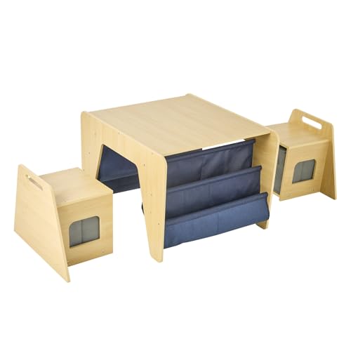 Cheete 3-in-1 Kindertisch mit 2 Stühlen & Bücherregal Multifunktionale Kindersitzgruppe mit Stauraum, Höhenverstellung für 1-6 Jahre | Sicherer Maltisch & Schreibtisch für Kinderzimmer von Cheete