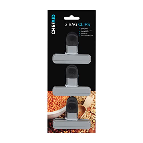 Chef Aid Beutelclips, 3 Stück Soft-Grip-Beutel-Clips, um Lebensmittel länger frisch zu halten, hergestellt aus BPA-freiem Kunststoff und Kühlschrank, gefrier- und spülmaschinenfest von Chef Aid