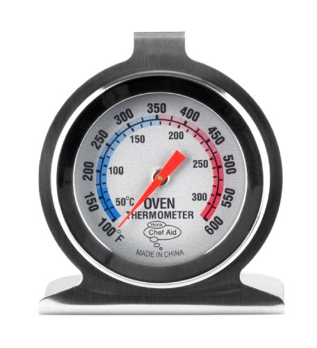 Chef Aid Ofenthermometer, Edelstahl, für Umluft-, Gas-, Elektro- oder Pizzaofen, Heißluftfritteuse oder Kochherde, zum Kochen, Backen, Grillen, hängt oder steht im Ofen, einfach ablesbare Skala von Chef Aid