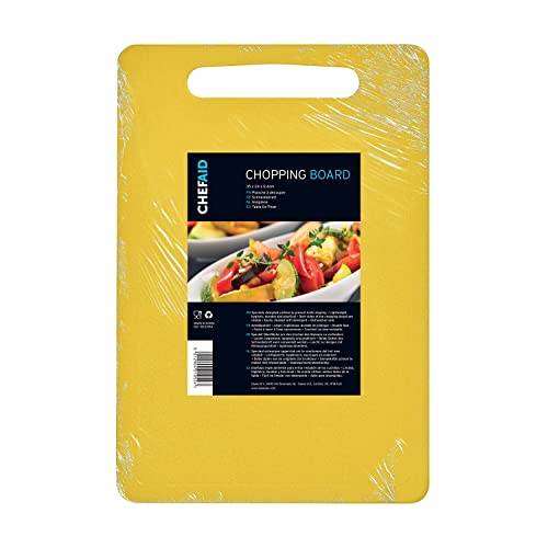 Chef Aid Poly-Schneidebrett, Mehrzweck-Anti-Rutsch-Oberfläche, leicht zu reinigen und spülmaschinenfest, mit Griff, 35 x 25 cm, in weiteren Farben erhältlich, Gelb von Chef Aid