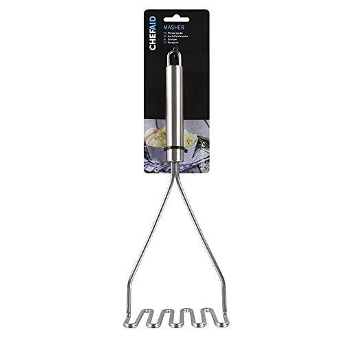 Chef Aid Edelstahl Kartoffelpresse, ideal für Kartoffelpüree, Babynahrung, Gemüse und Obst, mit praktischer Aufhängeschlaufe, spülmaschinenfest, silberfarben von Chef Aid