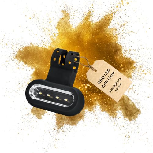 CHEF CUISINE Grill Licht LED – Grill Beleuchtung mit drei Helligkeitsstufen, batteriebetriebene Kunststoff Grill Lampe, universelle Befestigung mit Silikonband, 4 LEDs, Leuchtdauer bis zu 18 Stunden von Chef Cuisine International
