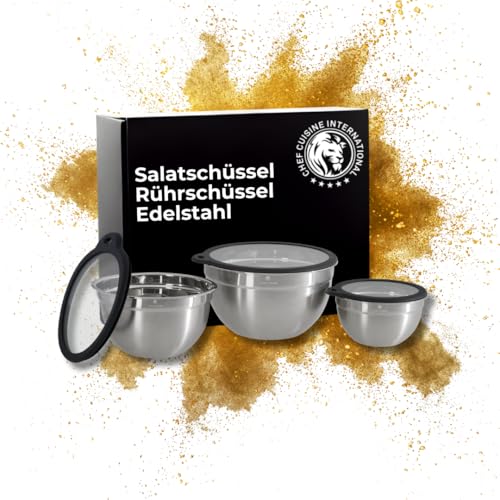 CHEF CUISINE Edelstahl Schüssel Set, 3-tlg., mit Deckel, Rührschüssel, Salatschüssel mit Deckel CHEF CUISINE Edelstahl Schüssel Set, 3-tlg., mit Deckel, Rührschüssel, Salatschüssel mit Deckel von Chef Cuisine International
