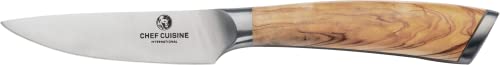 CHEF CUISINE Schälmesser & Garniermesser mit Olivenholzgriff – Kochmesser hangeschmiedet, 9 cm scharfe Klinge, 54-56 HRC-Klingenhärte, rostfrei, ergonomisch, von Hand geschliffen und poliert von Chef Cuisine International