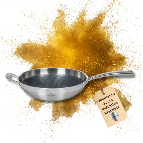 CHEF CUISINE Wokpfanne 32cm Edelstahl mit Antihaft Honeycomb Beschichtung – Wok mit kratzfester Wabenstruktur – Hitzebeständig auch im Ofen bis 260°C – PFOA freie Pfanne – Ergonomischer Griff von Chef Cuisine International
