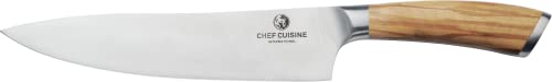 CHEF CUISINE Chefmesser mit Olivenholzgriff – Kochmesser handgeschmiedet, 20,5 cm Klinge, 54-56 HRC-Klingenhärte, rostfrei, ergonomisch, scharfe Klinge von Hand geschliffen und poliert von Chef Cuisine International