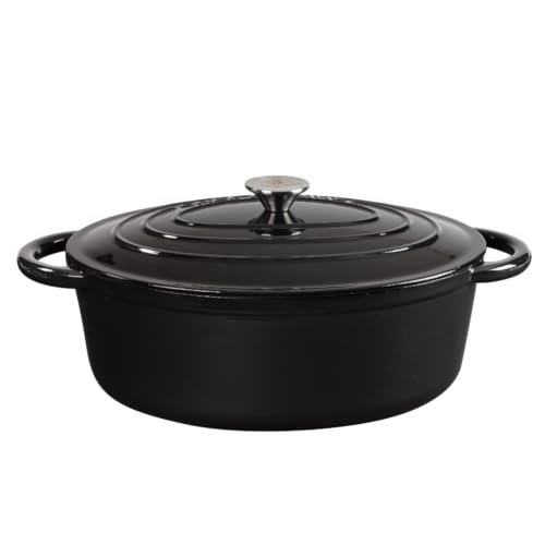 CHEF CUISINE Bräter in Schwarz, Energieeffizient, 3-lagig emailliertes Gusseisen, Gleichmäßige Hitzeverteilung, Ergonomische Griffe, Großzügige Größe (34x26x12 cm), 6,7 L Fassungsvermögen von Chef Cuisine International