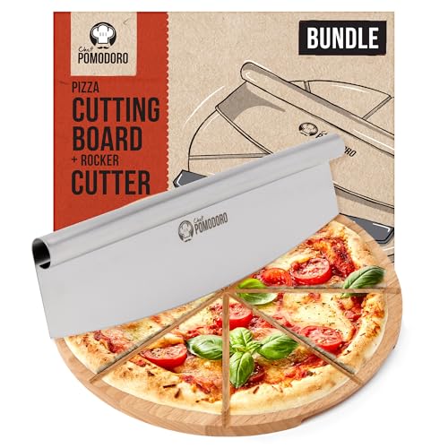 Chef Pomodoro 14""-Pizzaschneider Rocker Blade und Pizzaschneidebrett-Set – Edelstahl Pizzaschneider mit Holz-Pizzabrett und Schneideführung von Chef Pomodoro