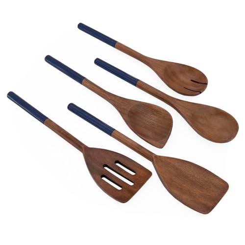 Chef Pomodoro Kochlöffel Holz 5er Set – Kochlöffel Set aus Akazienholz – Holzkochlöffel Set -Kochlöffel Set – Holzkochlöffel - Pfannenwender Holz – Spitzkochlöffel - Rührlöffel (Dunkelblau) von Chef Pomodoro