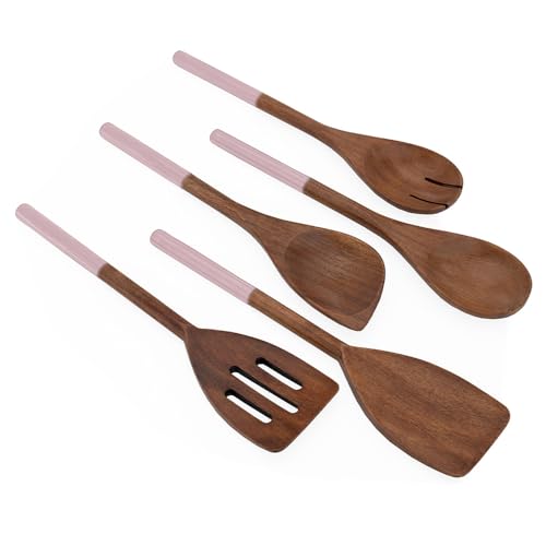 Chef Pomodoro Kochlöffel Holz 5er Set – Kochlöffel Set aus Akazienholz – Holzkochlöffel Set -Kochlöffel Set – Holzkochlöffel - Pfannenwender Holz – Spitzkochlöffel - Rührlöffel (Rosa) von Chef Pomodoro