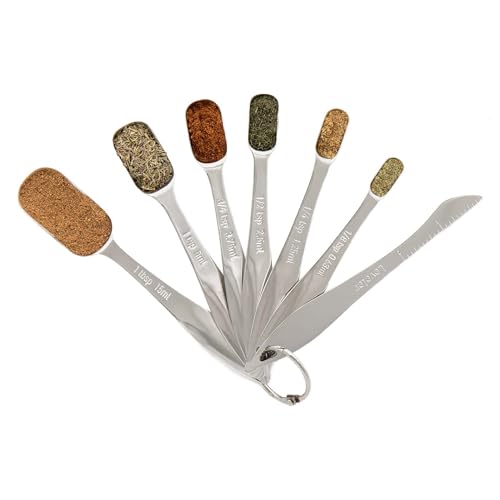 Chef Pomodoro Messlöffel - Messlöffel Edelstahl – Dosierlöffel - Messlöffel Set 7 tlg mit Messlineal –– Portionierlöffel – Measuring Spoons - Stapelbar und Spülmachinefest – Passt gut in Gewürzgläser von Chef Pomodoro