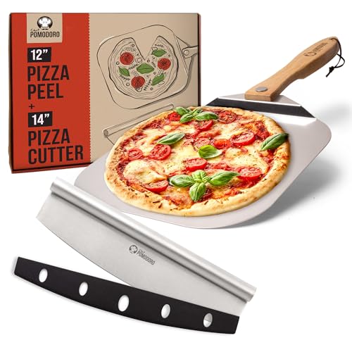 Chef Pomodoro - Pizzaschieber (30 x 36 cm) und Pizzaschneider (36 cm) - 2er Set - Premium Pizza Set aus hochwertigen Materialien - Qualitative Küchenutensilien für Zuhause und Profi-Küche von Chef Pomodoro