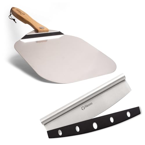 Chef Pomodoro - Pizzaschieber (30 x 36 cm) und Pizzaschneider (36 cm) - 2er Set - Premium Pizza Set aus hochwertigen Materialien - Qualitative Küchenutensilien für Zuhause und Profi-Küche von Chef Pomodoro