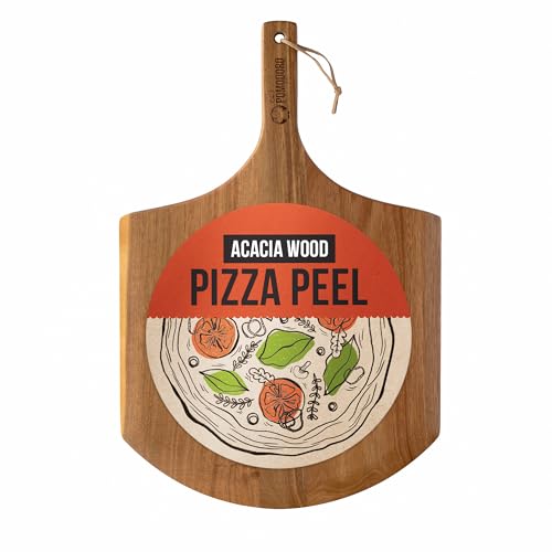 Chef Pomodoro - Pizzaschieber - 35,5 cm - Langer Griff um Verbrennungen zu vermeiden - leichte Pizzaschaufel aus Akazienholz zur einfachen Benutzung - Perfekt als Backofenzubehör von Chef Pomodoro