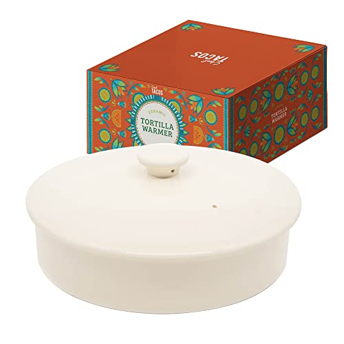 Chef Tacos Tortilla Warmer – Wärmebehälter – Tortilla Warmhalter aus Keramik – Tortilla Wärmer - Backofen- und Mikrowellengeeignet - Geeignet als Rotibox und Tortilla Halter (Creme, 20 cm) von Chef Tacos