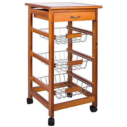 Dreifächriger Küchenrollwagen aus Holz mit Schneideoberfläche und Schublade, Braun von Chef Vida von Chef Vida
