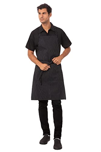 Chef Works Latzschürze, Schwarz mit weißen Nadelstreifen, One size von Chef Works