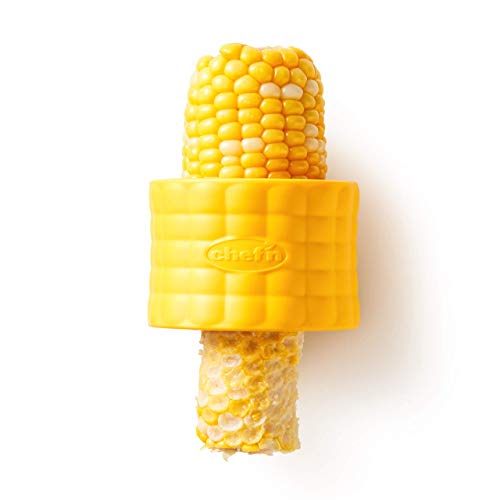 Chef'n Cob Maisschäler, Maiskolben Schäler für BBQs, Küchenhelfer Set zum Schälen von Mais, Maisschneider Messer, Maisschäler Maschine, Kunststoff, Gelb, 7 x 5 cm von Chef'n